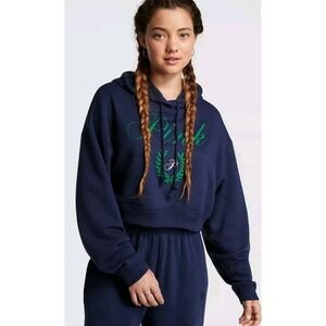 PINK Victoria Secret Fleece Jogger Set Size XXL Cropped Sweatshirt BLUE NEW